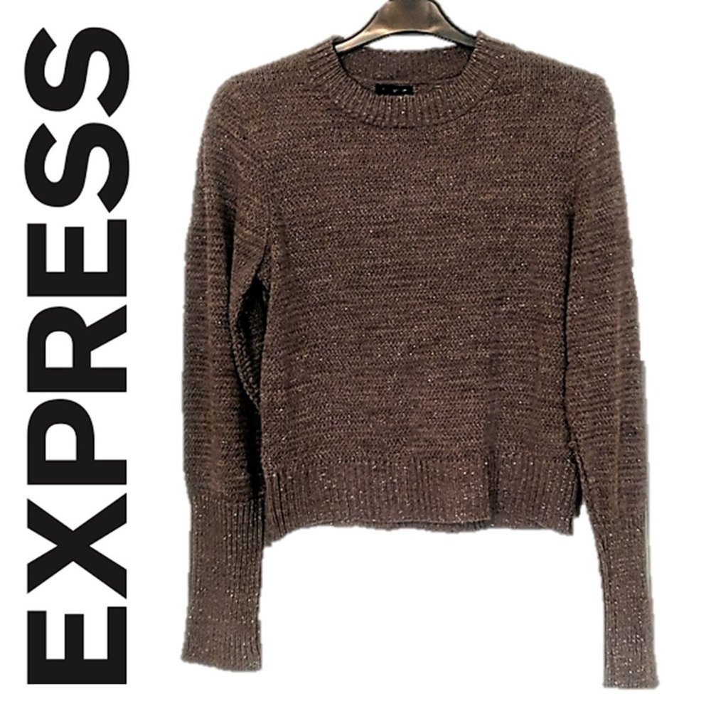 Express * Metallic Thread Pullover Taupe Medium - image 1